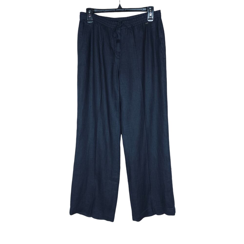 Escada Sport Trousers Small Black Linen Wide Leg Mid Rise Pocket Ankle Pants